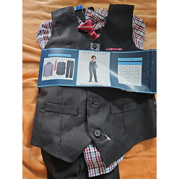 Andy & Evan Other - Andy & Evan Boys Formal 4-Piece Suit with Vest, Tie, Shirt & Pants(BLACK,7) NWT
